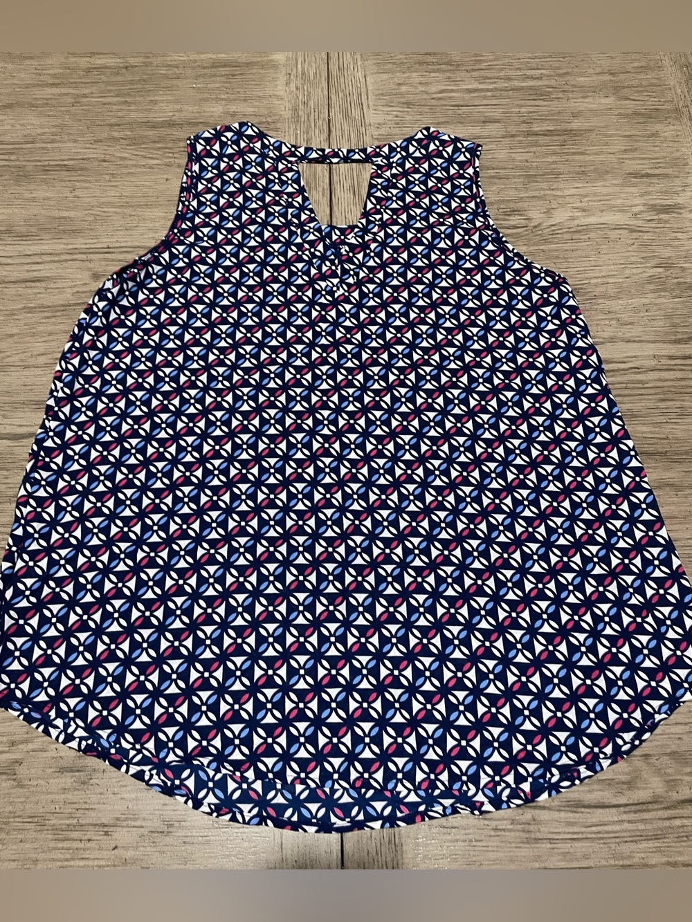 Papermoon women’s sleeveless top, medium, blue, pink & white.